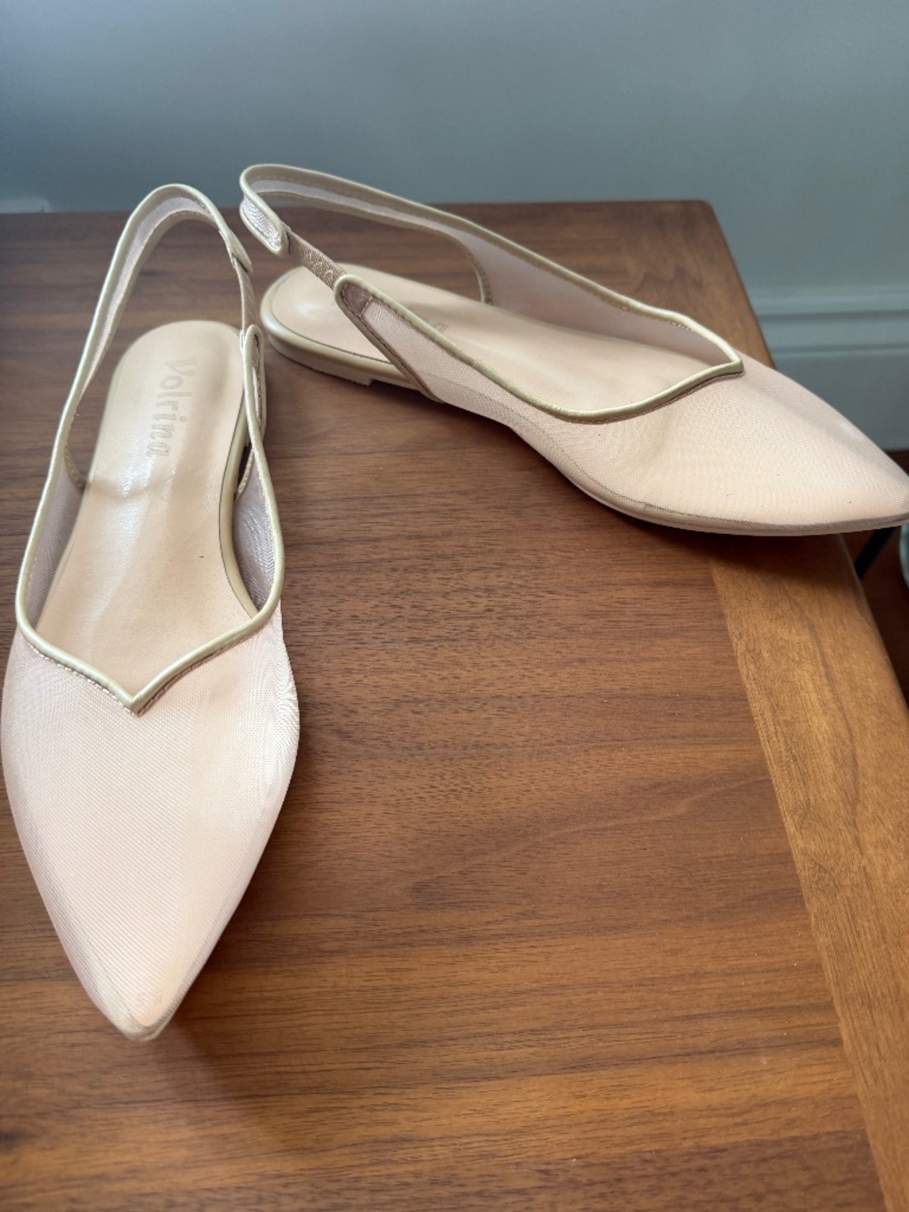 Volrina Nude Mesh Pointed Toe Slingback Flats Size 8.5